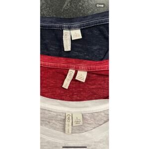 CATO set of 3 ladies tees, navy, red and white with floral peace sign. LG